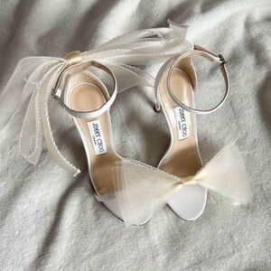 Jimmy Choo Cream Satin Heels with Bow